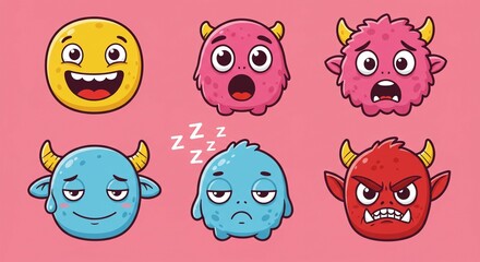 Obraz premium Cartoon monsters emotions set