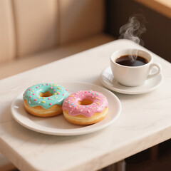 Two Donuts and Hot Coffee 