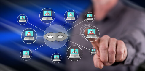 Man touching a cyber attack concept