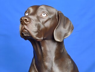 Stunning German Shorthaired Pointer Dog Portrait, Brown Fur, Blue Background