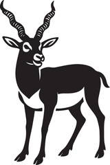 Blackbuck antelope silhouette black and white, Graceful horned animal vector illustration