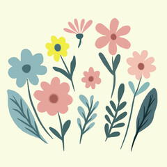 cute flat flowers in collection vector for elements