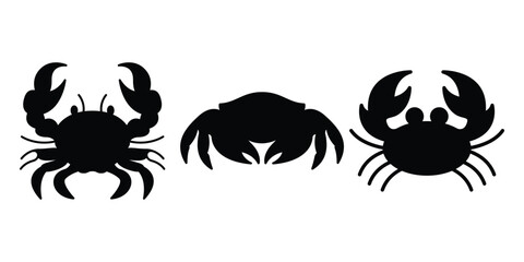 Crab Silhouette Vector Set, 3 Sea Animal Icons for Beach and Ocean Designs.