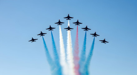 Spectacular Bastille Day Air Show with Jet Formation and French Flag Trails