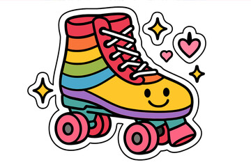 Colorful retro roller skate vector illustration with smiley face for fun and playful design