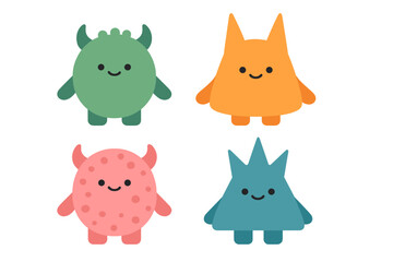 Glowing cute monsters vector illustration for fun decor