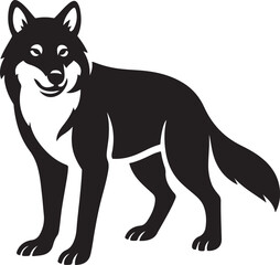 Wolf silhouette powerful black and white pose, Strong animal design for wildlife illustrations