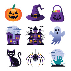 Obraz premium 2d vector illustration Halloween t shirt icon design items ghost character Candles in carved pumpkin 