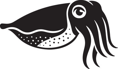Cuttlefish stylized illustration clean black and white, Sea creature line art elegant design
