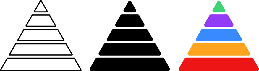 5 level Triangular pyramid colorful icon. Pyramid infographic set. triangular pyramid infographics. educational materials. diagrams with ascending levels
