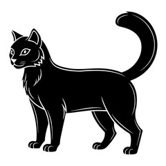 Black Vector Silhouette of American Curl Cat in Alert Pose with Unique Ears
