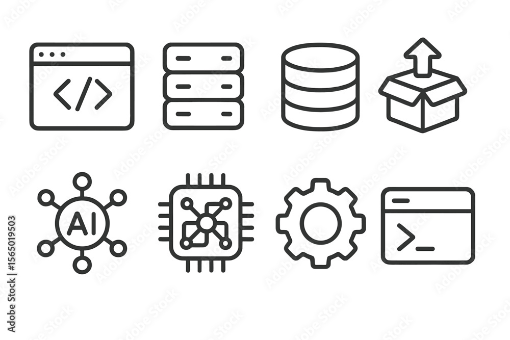 Poster technology and programming vector illustration: modern icons for web and ai design