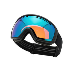 Fototapeta premium Close up of ski goggles with blue and orange reflection