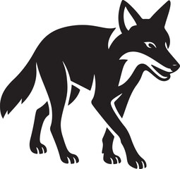 Coyote bold silhouette in black graphic, Wild canine figure for animal design