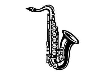 Black and white jazz saxophone vector illustration for music design projects