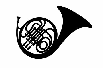 French horn silhouette vector illustration for music and poster design