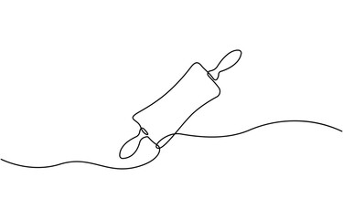 Obraz premium Rolling pin one line continuous drawing. Kitchen tools continuous one line illustration, Hand drawn linear cooking icon. Minimal outline design element, print, card, brochure, poster, menu, logo.