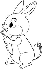 Cartoon rabbit holding carrot with smile line art