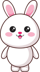 Cute white rabbit cartoon character. Kawaii animal mascot standing and smiling. Vector illustration.
