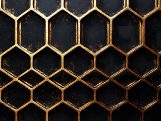 Abstract Gold Hexagon Honeycomb Pattern Dark Background Texture