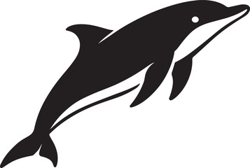 Fototapeta premium Black silhouette of a leaping dolphin simple style, Jumping sea animal clean sketch