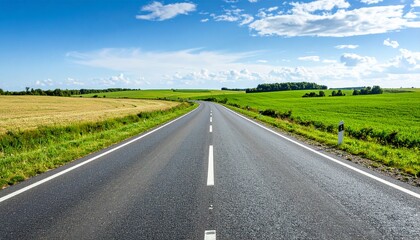 Fototapeta premium 地平線まで続く道の写真(田舎)