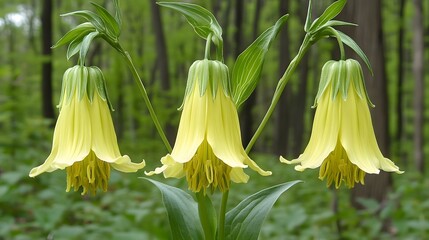 Three Yellow Bellflowers in Forest Setting