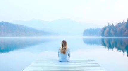 Serene Woman on Lake Dock