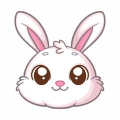 Cute cartoon bunny face isolated on white background. Vector illustration.