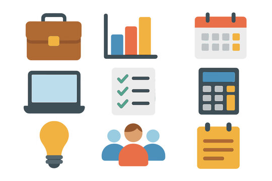Business planning and productivity vector illustration for office design with flat icons