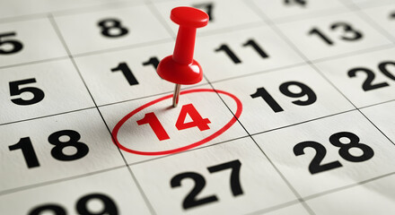 Marking Bastille Day: Important Date on Calendar Highlighted with Red Pin and Circle, Celebrating French National Day.