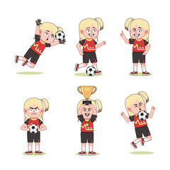 Cute Blonde Girl Long Hair Character Playing Football with different pose collections