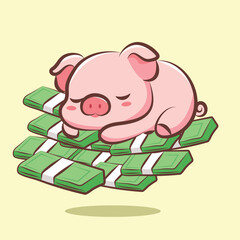 cute cartoon character pig with money vector design