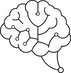 Detailed neural brain map with connections and nodes isolated on transparent background