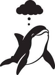 Dolphin with cloud silhouette thoughtful pose, Creative marine life illustration design