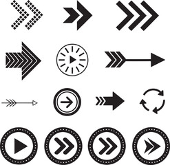 Vector Direction Arrow Icons Set – Bold Navigation & Play Symbols in Black