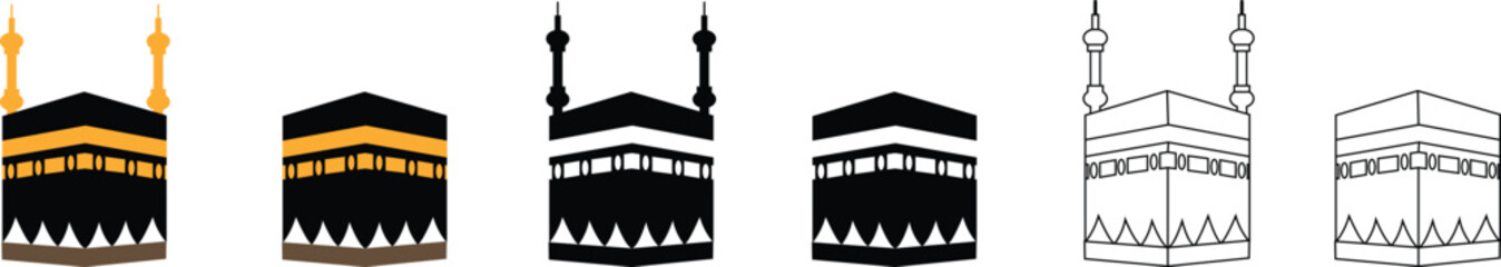 Holy Kaaba in Mecca Saudi Arabia, Hand drawn sketch vector illustration. Panoramic of Kaaba for hajj steps in Al-Haram Mosque symbol collection isolated on transparent background. Creative design.