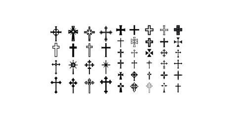 Fototapeta premium Print Christian cross set. Abstract religious cross icon collection. Set of cross icons for religion. Cross shape collection