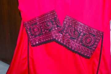 red fabric with lace