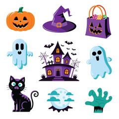 2d vector illustration Halloween t shirt icon design items ghost character Candles in carved pumpkin
