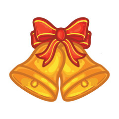 Christmas bells with red bow. Vector illustration isolated on white background.