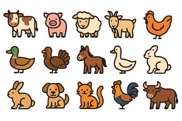 Obraz premium Cute farm animals vector illustration for kids' farm-themed designs in flat style
