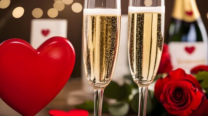 Romantic Valentine's Day Champagne Toast with Roses
