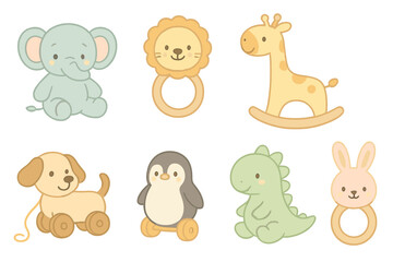 Obraz premium Cute baby animals glow vector illustration for nursery decor and kids design in pastel colors