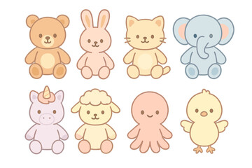 Cute animal characters vector illustration for children's design in pastel colors