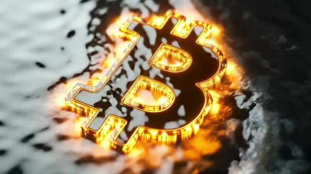 Bitcoin logo glows on a dark surface, showcasing its significance in the realm of digital currencies and financial technology