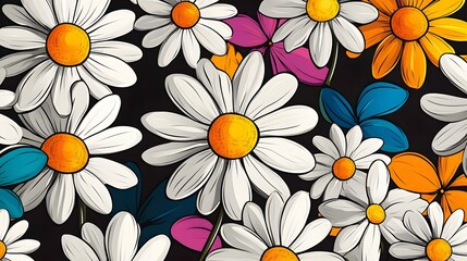 Vibrant Daisy Floral Pattern Summer Botanical Design