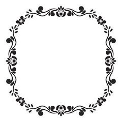 Oval black and white silhouette frame. Copy space. Vector clip art.