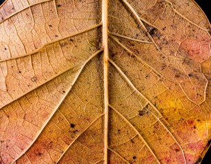 Obraz premium Macro: Textured Surface of Dry Autumn Leaf with Veins