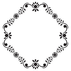 Black and white frame with floral silhouettes. Vector clip art.